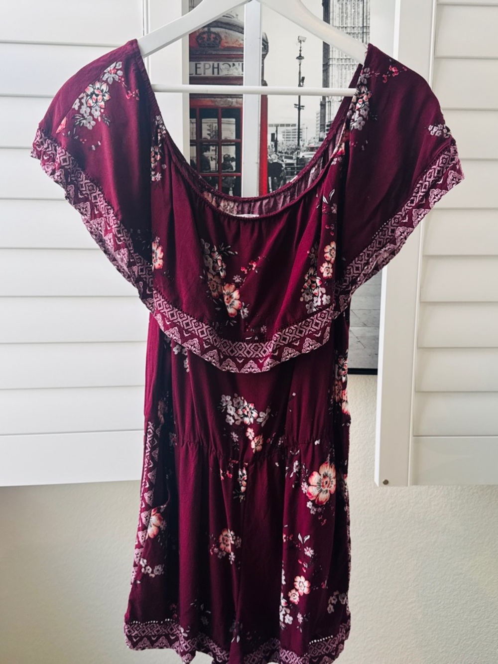 Socialite Burgundy Floral Off-Shoulder Mini Dress
